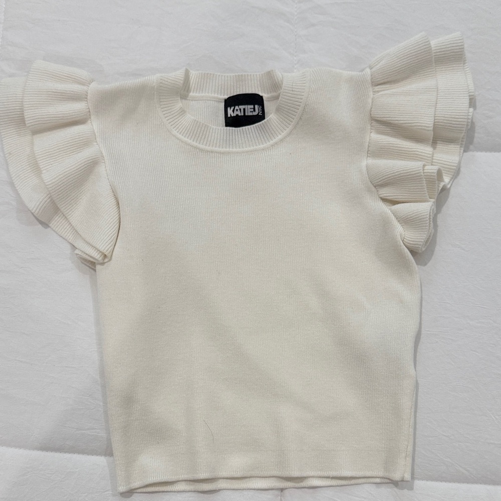 KatieJ NYC Kids Cream Ruffle Sleeve Top